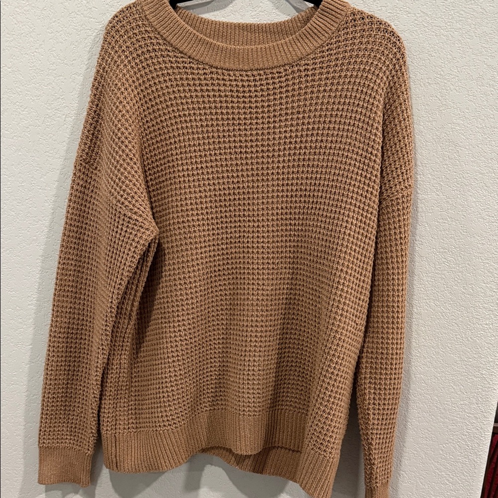 Time and Tru Camel Waffle Knit Crewneck Sweater